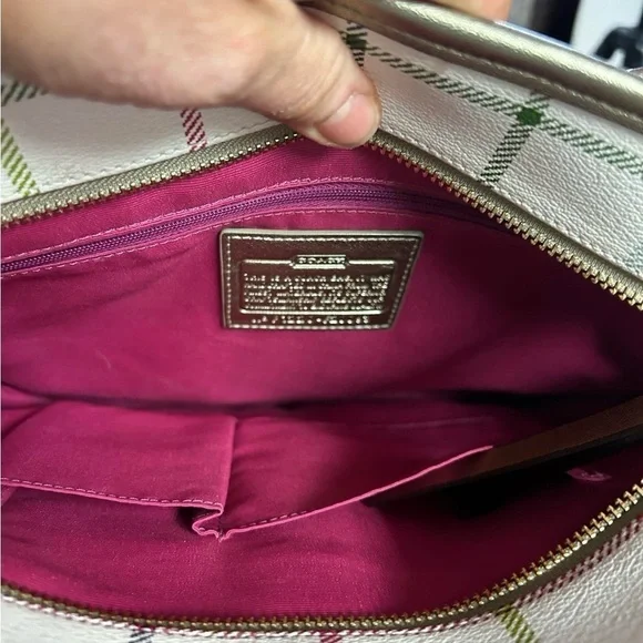 Coach Heritage Tattersall Signature Off WhiteShoulder Handbag